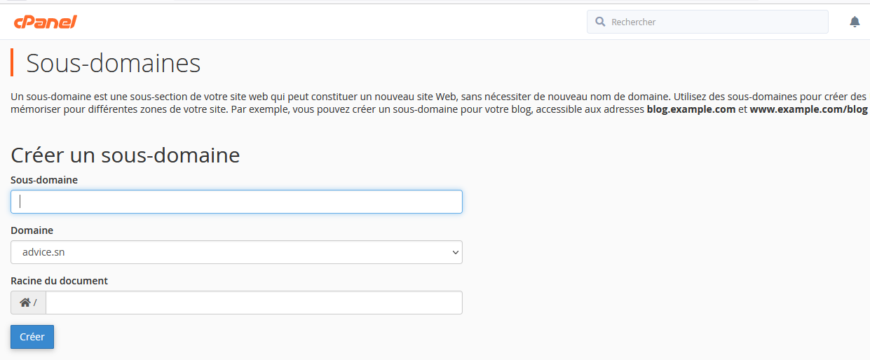Comment créer un sous domaines depuis le cpanel Wanekoo